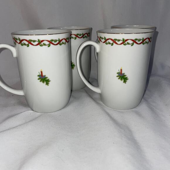 Otagiri MaryAnn Baker Japan Vintage VTG Christmas Mug Set Four 4 Gold Rim - Picture 5 of 7
